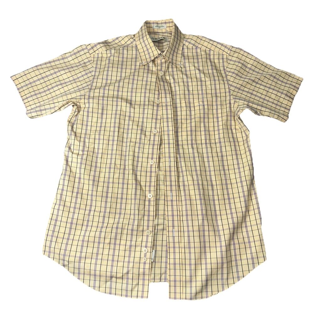 Orvis Men's Yellow/Blue Windowpane Check Dress Shirt Wrinkle Free Size M